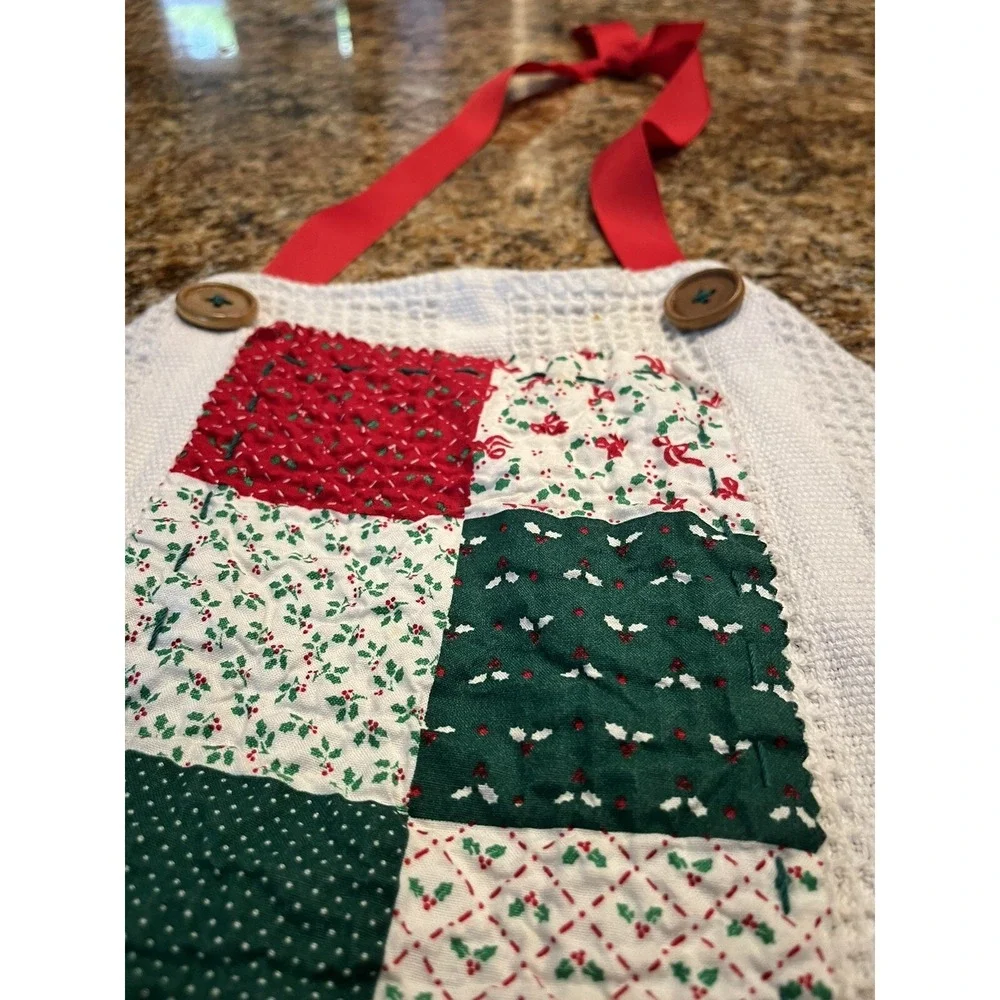 Child's‎ Adjustable Christmas Baking Apron Smock Handmade W/Stockings & Mittens